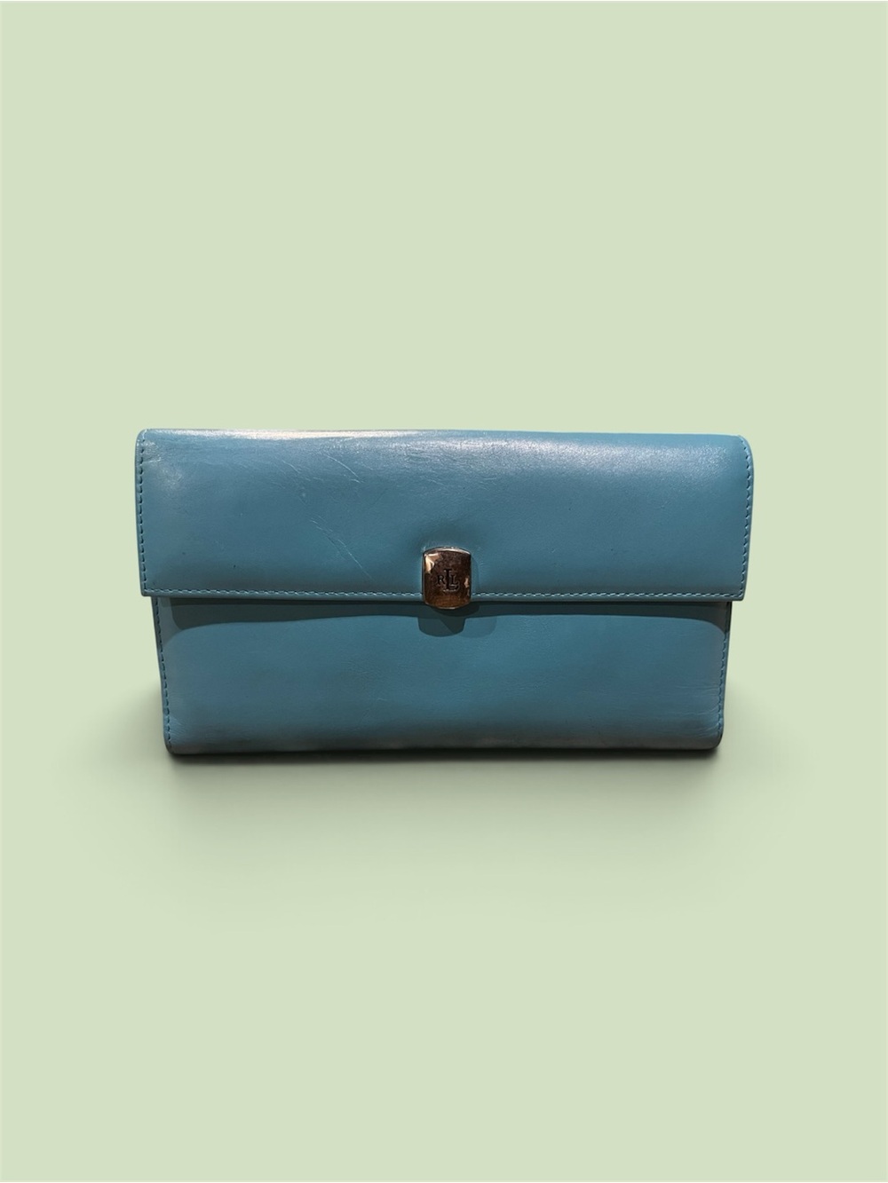Lauren Ralph Lauren Turquoise Leather Wallet with Gold-Tone Closure